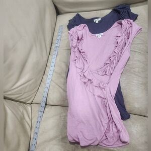 2 Pack Y2K Studio Y Maurices Mock Wrap Rayon Stretch Ruffle Tops Grey Pink Xs